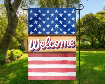 Garden Flag Sublimation Design 12x18 American Flag Welcome Garden Flag Designs Yard Flag Instant Digital Download PNG