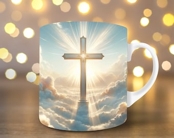 3D kristet kors i himlen muggomslag 3D muggomslag 3D muggkaffemuggomslag sublimeringsmuggomslag 11oz muggomslag 15oz muggomslag