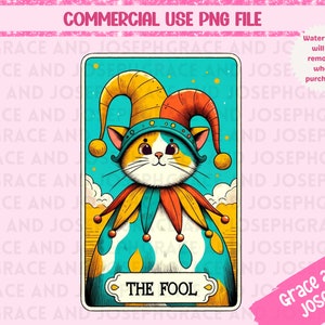 La carta del tarot tonto PNG Carta del tarot divertida PNG Diseño de sublimación del gato Tarot del gato PNG Descarga digital Camisa de la tarjeta del tarot del gato