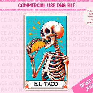 El Taco Tarot Card PNG Funny Tarot Card PNG Skeleton Sublimation Design Mexicana Tarot PNG Descarga Digital Loteria png Mexicano png