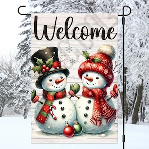 Snowman Garden Flag Sublimation Design 12x18 Merry Christmas Garden Flag Png Farmhouse Christmas Welcome Garden Flag Garden Flag PNG ONLY