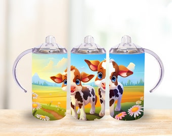 Cartoon Cow Kids Tumbler Wrap 12oz Hogg Straight Sippy Cup Sublimación Descarga digital instantánea Kids Sippy Cup Cow Tumbler Wrap
