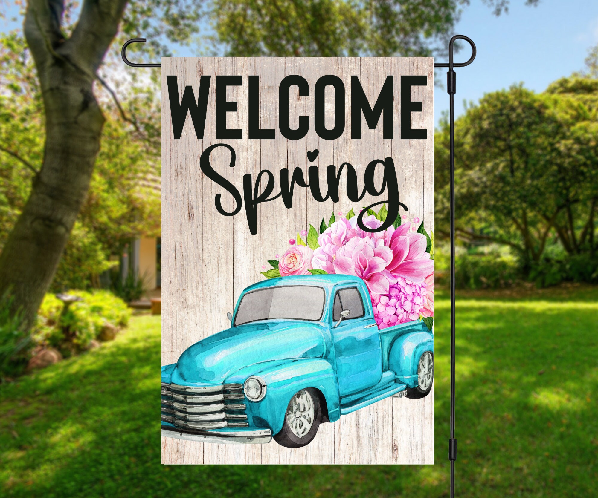 Welcome Spring Garden Flag Sublimation Design 12x18 Flower Truck Flag ...