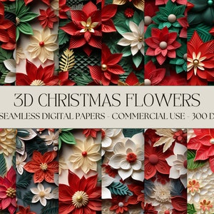 Weihnachten Digitales Papier 3D Weihnachten Poinsettia Blumenmuster 12 Designs 12x12in Weihnachten Hintergründe Weihnachten Seamless