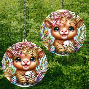 Highland Cow Wind Spinner Design de sublimação de Páscoa 3 tamanhos Wind Spinner Png Wind Spinner Sublimation Designs Wind Spinner Designs