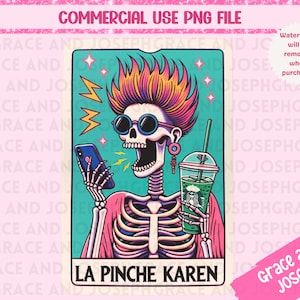 Karta Tarota La Pinche Karen Loteria png Meksykańska png Łacińska png Zabawny Sarkastyczny Szkielet Sublimacja Projekt Loteria Do Wydrukowania Cyfrowe Pobieranie