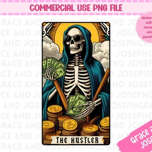 The Hustler Tarocchi png Carta dei Tarocchi PNG Camicia dei Tarocchi png Scheletro Design a sublimazione Tarocchi PNG Download digitale Soldi png
