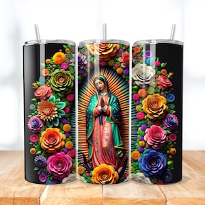 3D Virgin De Guadalupe Tumbler Wrap Lady of Guadalupe Skinny 20oz Tumbler Sublimation Design Virgin Mary Tumbler Instant Download PNG