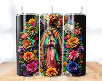 3D Virgin De Guadalupe Tumbler Wrap Lady of Guadalupe Skinny 20oz Tumbler Sublimation Design Virgin Mary Tumbler Instant Download PNG