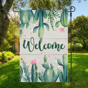 Garden Flag Sublimation Design 12x18 Catcus Flag Welcome Garden Flag Designs Yard Flag Instant Digital Download PNG