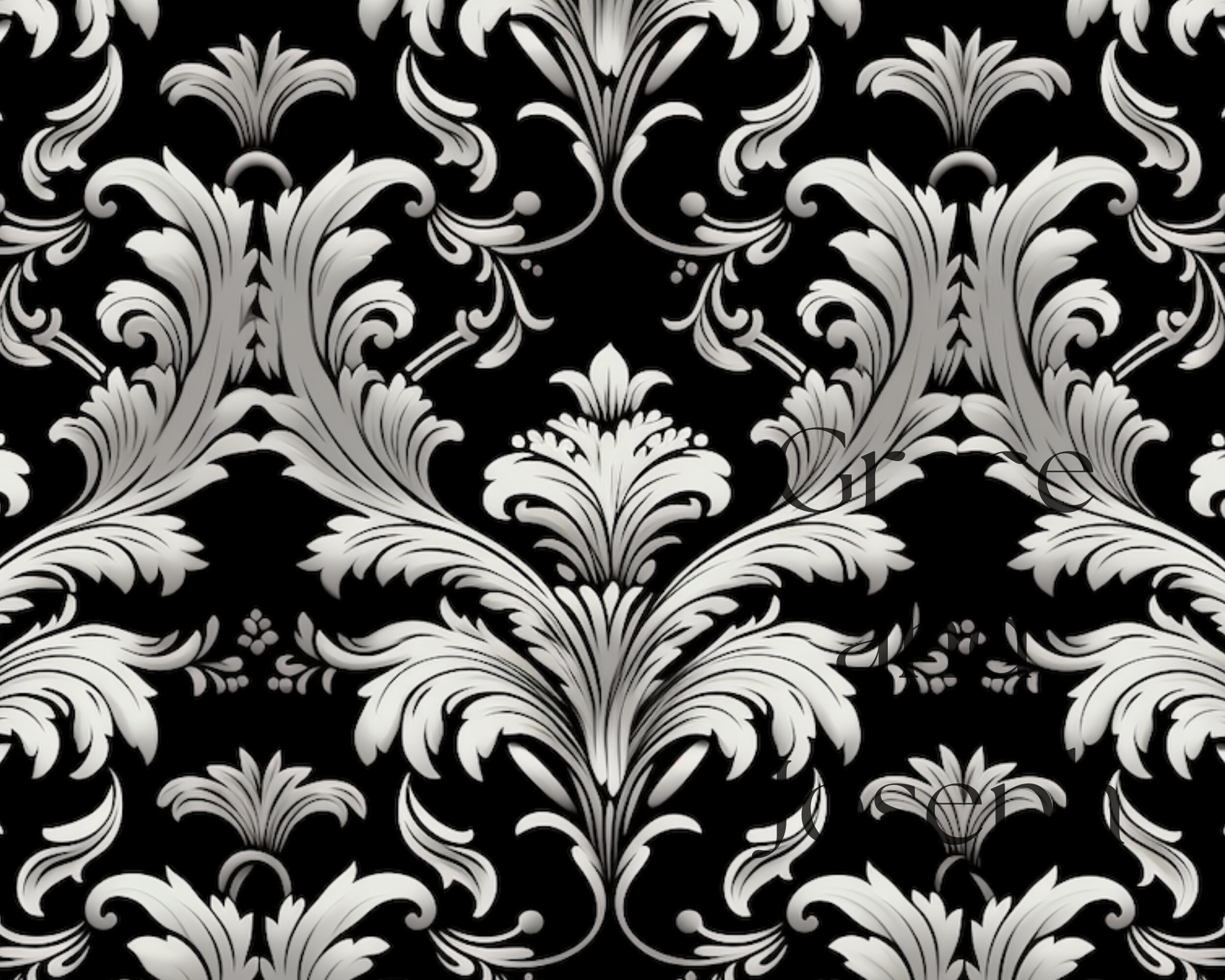 Black Damask Digital Paper Seamless Brocade Textures Black Gray Silver ...