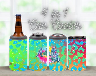 Funny 4in1 Can Cooler Sublimation Wrap Sublimation Can Holder PNG Sarcastic Design Cheetah Print