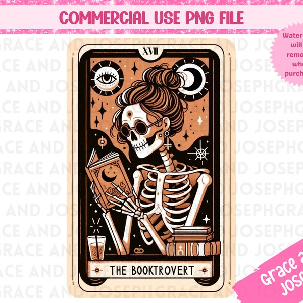 The Booktrovert Tarot Card PNG Book Lover png Tarot Card png Skeleton Sublimation Design Tarot PNG Digital Download ONLY Reader Tarot png