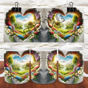 3D Heart Hole In A Wall Mug Wrap 11oz Mug Wrap 15oz Mug Wrap Mug Sublimation Desig Wildflower Mug 3d Mug Wrap Flower Mug Wrap