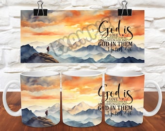 Faith Bible Verse 11oz mug wrap 15oz Mug Wrap Bible Verse Taza de café Plantillas de sublimación Taza de café Envoltura PNG Dios es amor Taza Envoltura digital