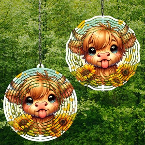 Highland Cow Wind Spinner Cow Sunflower Wind Spinner Png Cow Wind Spinner Sublimation Designs Garden Wind Spinner Designs Digital Download