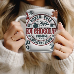 3D Weihnachten Heißer Kakao Tasse Wrap 11 Unzen Becher Wrap 15 Unzen Becher Wrap 3D Geschwollene Nordpol Weihnachten Becher Wrap PNG Sofortiger digitaler Download