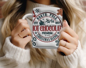 3D Weihnachten Heißer Kakao Tasse Wrap 11 Unzen Becher Wrap 15 Unzen Becher Wrap 3D Geschwollene Nordpol Weihnachten Becher Wrap PNG Sofortiger digitaler Download