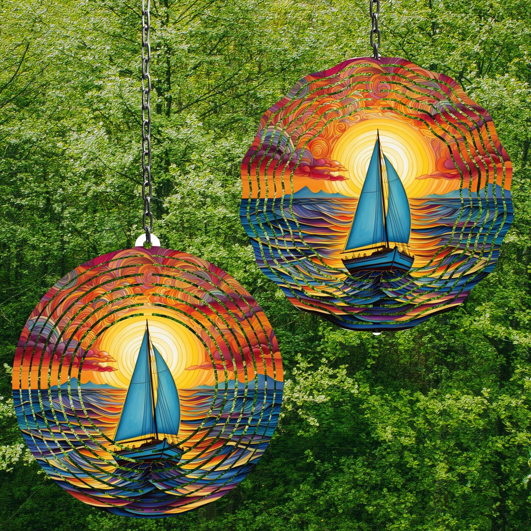Sailboat Wind Spinner Stained Glass Sublimation Design Wind Spinner