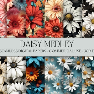 Daisy Digital Paper Seamless Daisy Flower textures Instant Digital Download commercial use Daisy Medley Seamless Digital Papers