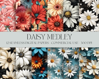 Daisy Digital Paper Seamless Daisy Flower textures Instant Digital Download commercial use Daisy Medley Seamless Digital Papers