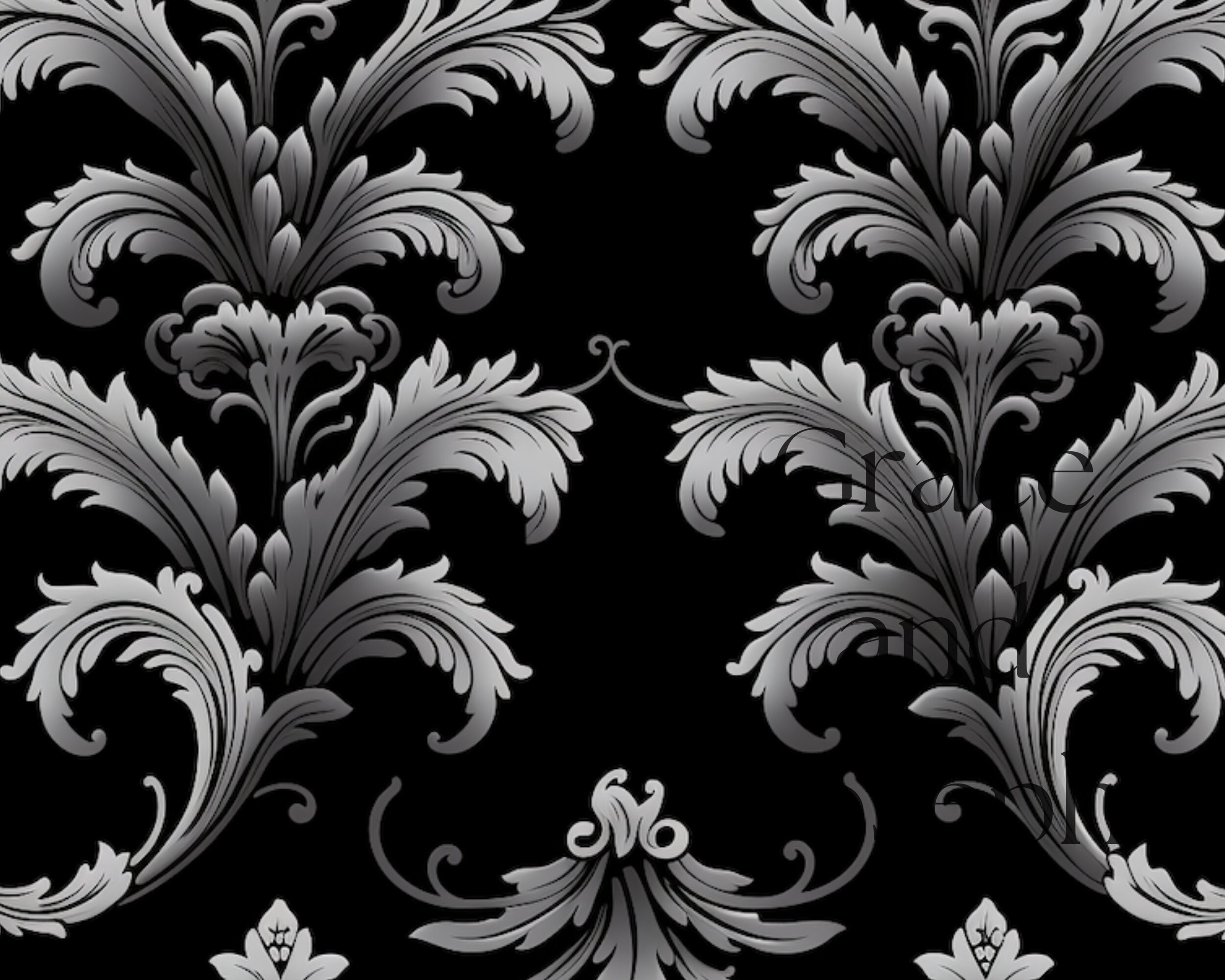 Black Damask Digital Paper Seamless Brocade Textures Black Gray Silver ...