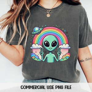 Rainbow Alien png Ik kom in vrede png Alien Clipart Groene Alien png UFO png Tshirt Sublimatie Design UFO Shirt Png