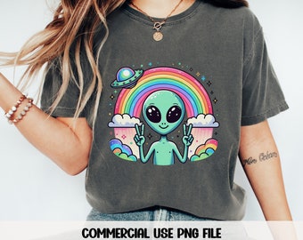 Rainbow Alien png I Come In Peace png Alien Clipart Green Alien png UFO png Tshirt Sublimation Design UFO Shirt Png
