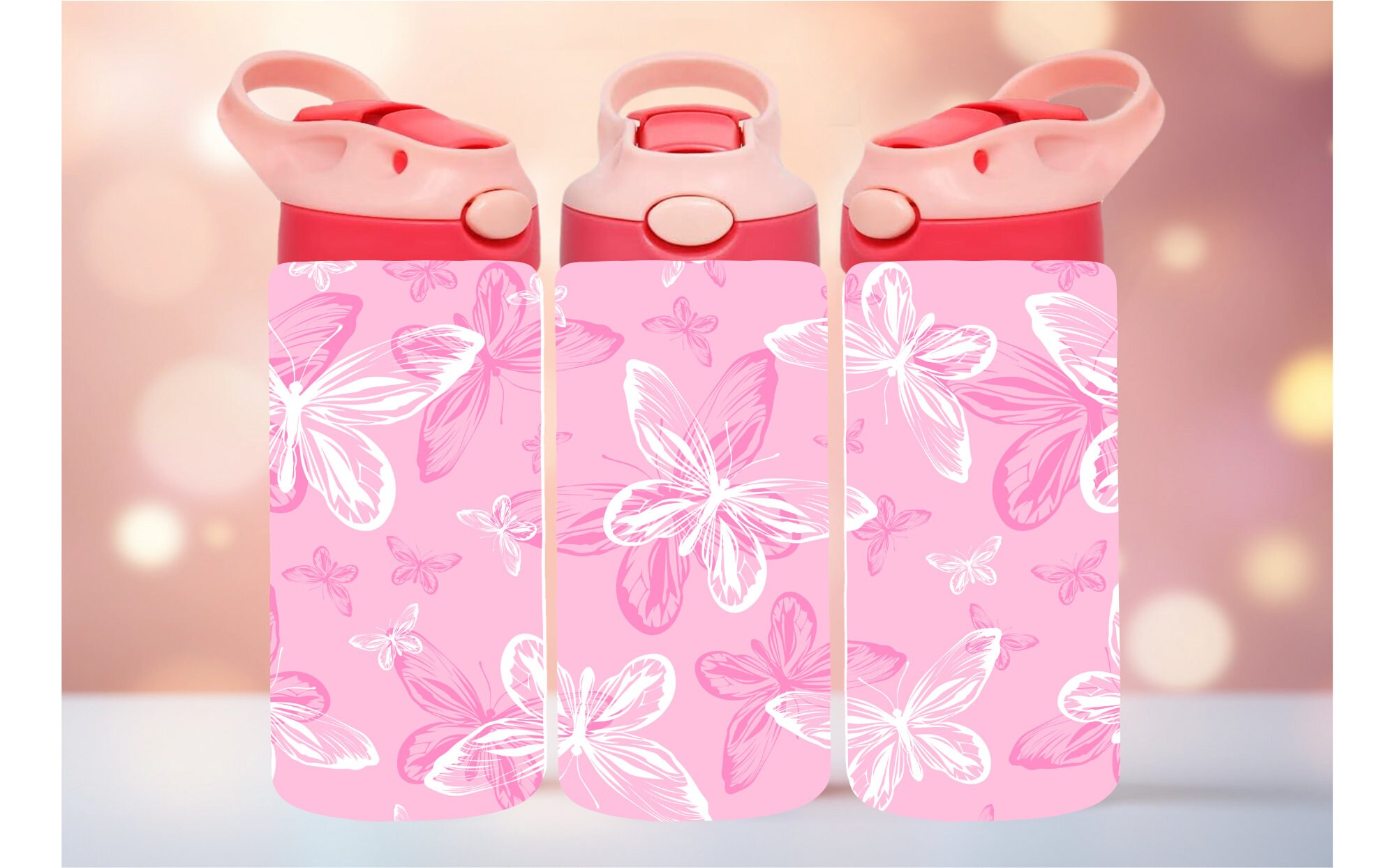 Pink Butterfly Kids Tumbler Wrap 12 Oz Flip Top Sippy Cup Kids Tumbler ...