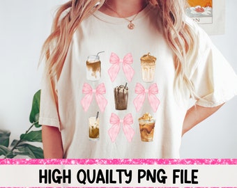 Kokette Eiskaffee PNG Kaffee-Liebhaber PNG Rosa Schleife PNG Kokette Shirt Png Sublimation Design Digital Download Soft Girl Era png
