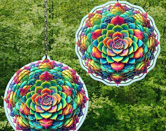 Blue Rainbow Succulent Mandala Wind Spinner Wind Spinner Png Wind Spinner Diseños de sublimación Wind Spinner Designs 3 tamaños Suculento PNG