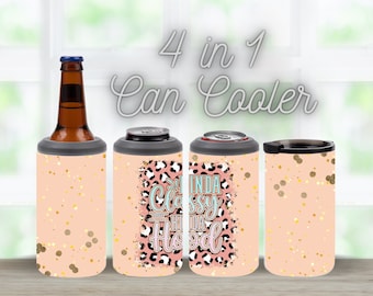 Funny 4in1 Can Cooler Sublimation Wrap Sublimation Can Holder PNG Sarcastic Design Cheetah Print Glitter