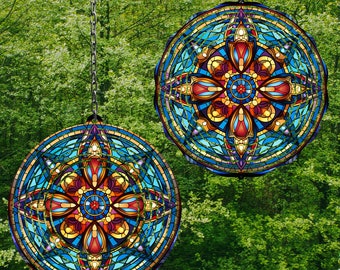 Blue Stained Glass Wind Spinner Wind Spinner Png Wind Spinner Sublimation Designs Wind Spinner Designs Stained Glass Sublimation Design