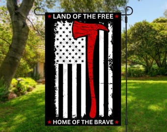 Land of the Free PNG Firefighter Garden Flag png 12x18 Thin Red Line Garden Flag Sublimation Design Patriotic Flag Yard Flag png