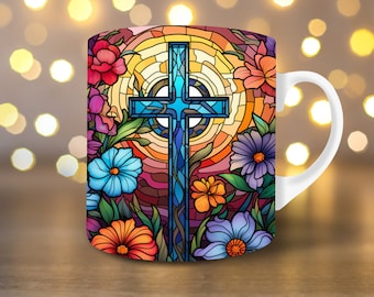 Kristet korsmuggomslag i målat glas 3D-muggomslag 3D-muggomslag Kaffemuggomslag Sublimeringsmuggomslag 11oz muggomslag 15oz muggomslag Kristna muggar
