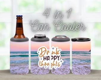 Funny 4in1 Can Cooler Sublimation Wrap Sublimation Can Holder PNG Sarcastic Design Instant Digital Download Drink Happy Thoughts Wrap