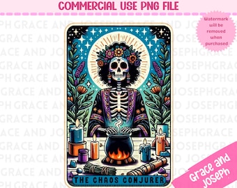 The Chaos Conjurer Tarot Card PNG Funny Tarot Card PNG Tarot Card Camisa png Esqueleto Sublimación Diseño Tarot PNG Descarga Digital La Bruja