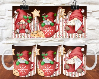Hot Cocoa Gnomes Christmas Mug Wrap Gnome Mug Wrap Sublimation Designs PNG 11oz Mug Wrap 15oz Mug Wrap Christmas Mug Press Design