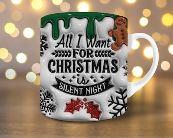 3D Christmas Silent Night Inflated Mug Wrap 11oz Mug Wrap 15oz Mug Wrap 3D Puffy North Pole Christmas Mug Wrap PNG Instant Digital Download