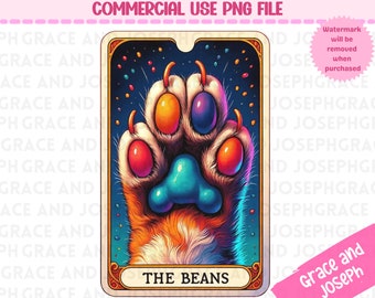 Die Bohnen Tarot Karte PNG Tarot Karte png Katzenliebhaber Sublimation Design Tarot PNG Digitaler Download NUR Tarot Karte Shirt png Katze Tarot Karte