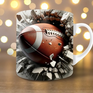 3D Football Hole In A Wall Mug Wrap 11oz Mug Wrap 15oz Mug Wrap Mug Sublimation Design 3d Mug Wrap Instant Digital Download PNG Football Mug