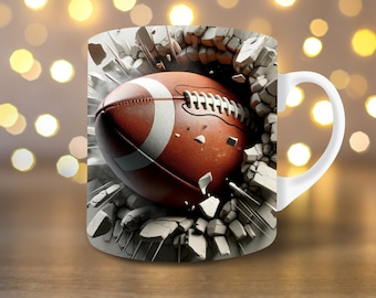 3D Football Hole In A Wall Mug Wrap 11oz Mug Wrap 15oz Mug Wrap Mug Sublimation Design 3d Mug Wrap Instant Digital Download PNG Football Mug