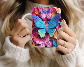3D Butterfly Mug Wrap 11oz Mug Wrap 15oz Mug Wrap Mug Sublimation Design 3d Mug Wrap Cricut Mug Press PNG Butterflies Mug Wrap