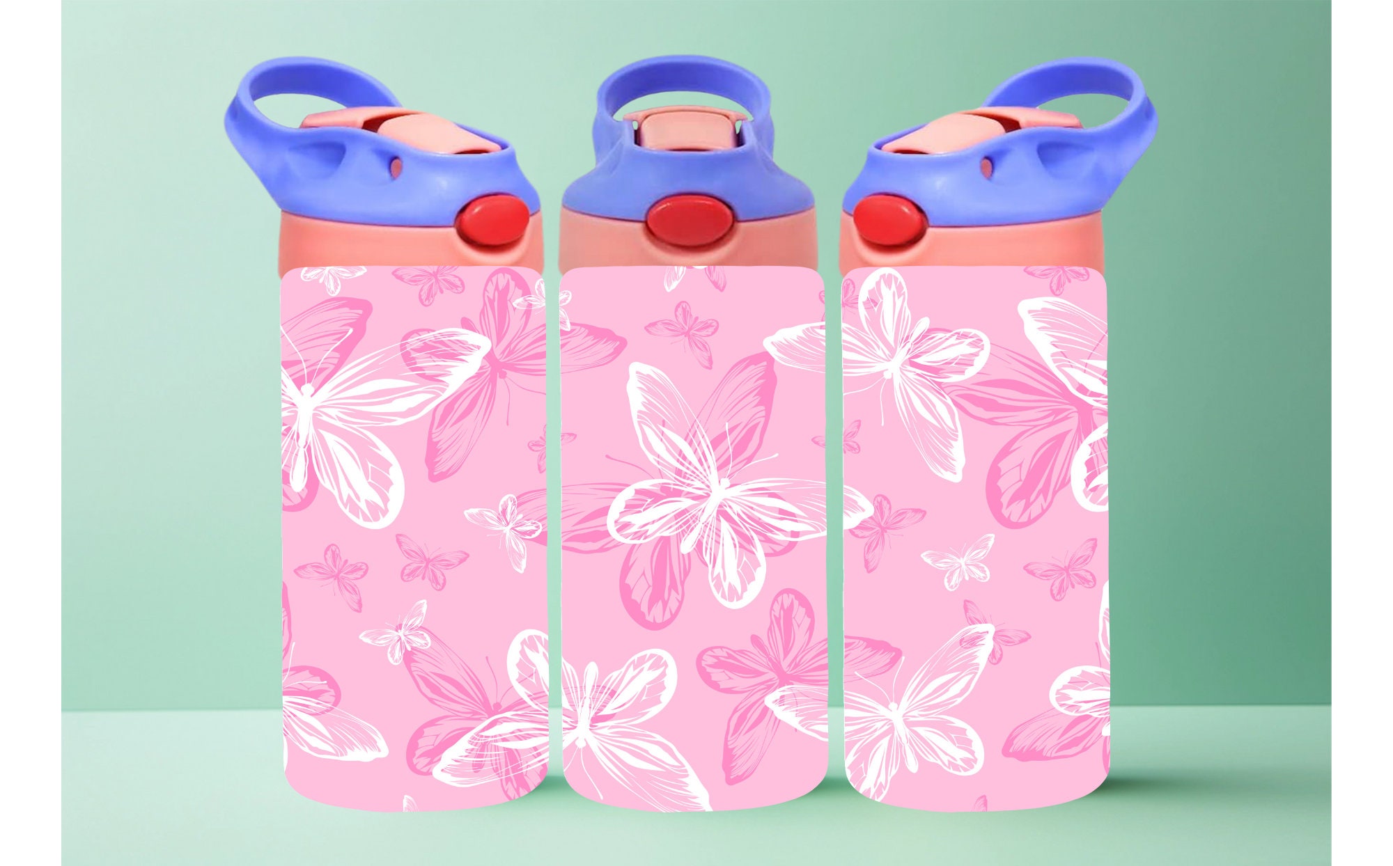 Pink Butterfly Kids Tumbler Wrap 12 Oz Flip Top Sippy Cup Kids Tumbler ...