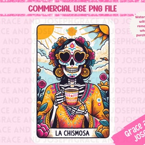 La Chismosa Tarot Card PNG Funny Tarot Card PNG Skeleton Sublimation Design Mexicana Tarot PNG Descarga Digital Loteria png Mexicano png