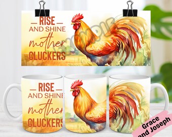 Mothercluckers grappige kip mok wrap 11oz en 15oz mok wrap sublimatie PNG Instant digitale download Sassy moeder mok ontwerp haan PNG