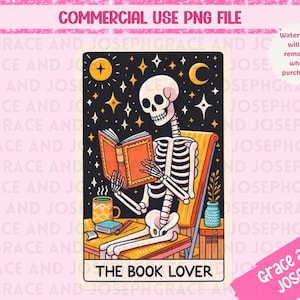 The Book Lover Tarot Card PNG Funny Tarot Card PNG Skeleton Sublimation Design Tarot PNG Digital Download Tarot Card Shirt