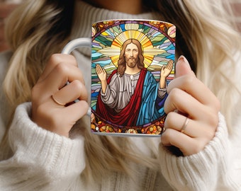 Jesus Mug Wrap 11oz mug wrap 15oz mug wrap Sublimation Design Faith Mug Wrap Stained Glass Mug Wrap Christian Mugs Christian Mug Design