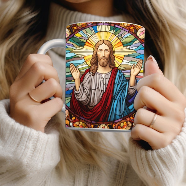 Jesus Mug Wrap 11oz mug wrap 15oz mug wrap Sublimation Design Faith Mug Wrap Stained Glass Mug Wrap Christian Mugs Christian Mug Design