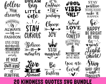 Pakiet SVG życzliwości Pozytywność SVG Inspirujące SVG Motywujące SVG Zdrowie psychiczne SVG Pozytywne cytaty Pliki SVG do cięcia dla Cricut